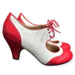 GRAHAM STREET Women’s Red White Lace-Up Vintage Style Heels Size 7.5